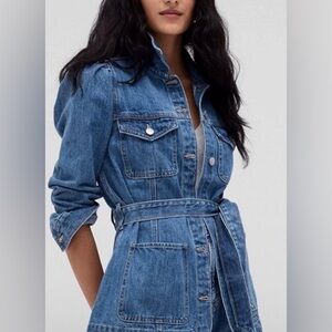 Gap Belted Puff Sleeve Denim Jacket with Washwell